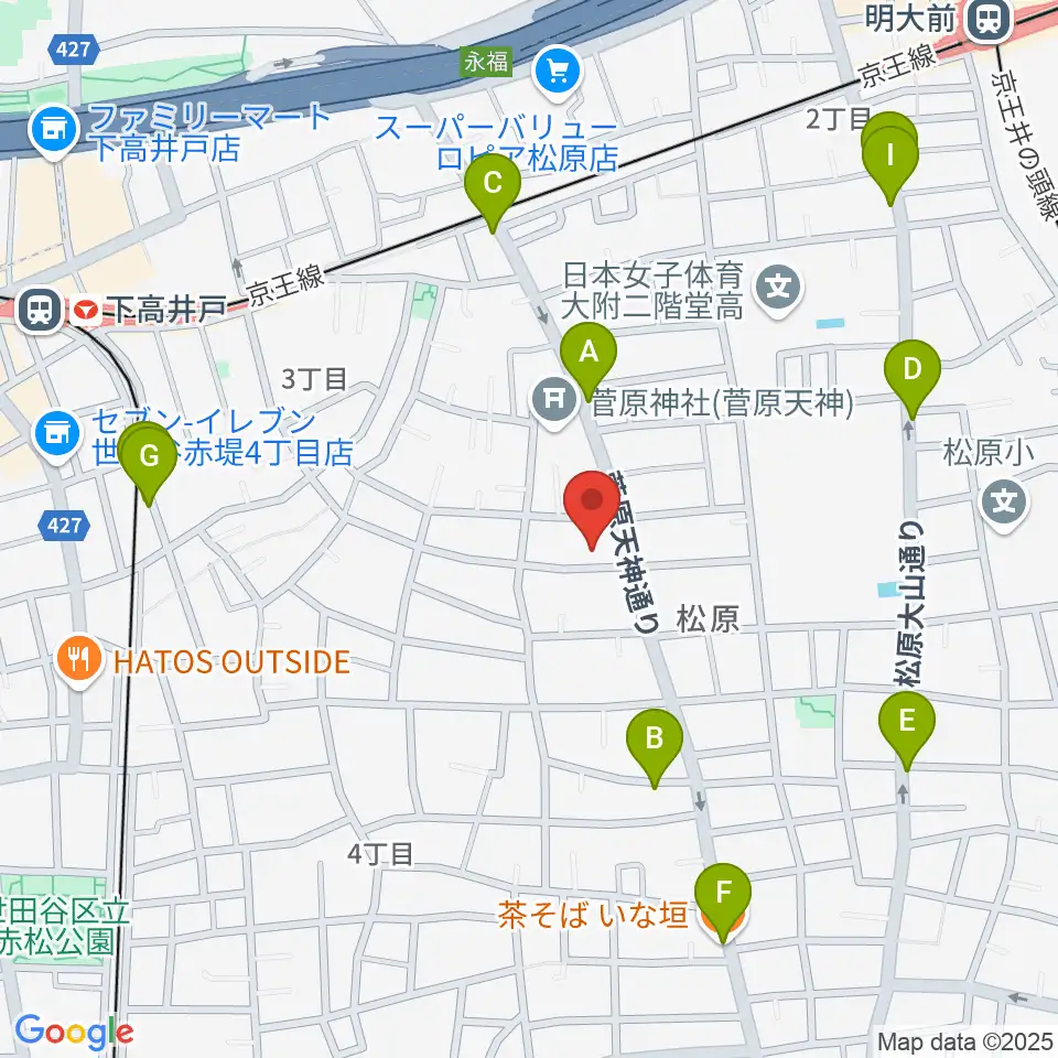 宇宙舘周辺のファミレス・ファーストフード一覧地図