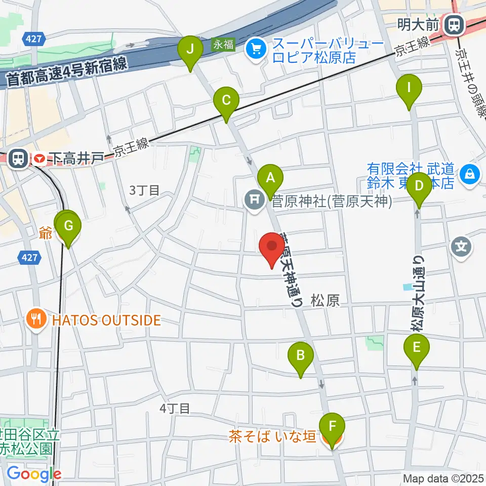 宇宙舘周辺のファミレス・ファーストフード一覧地図
