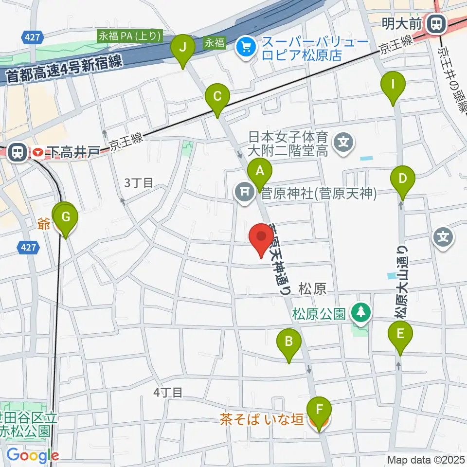 宇宙舘周辺のファミレス・ファーストフード一覧地図