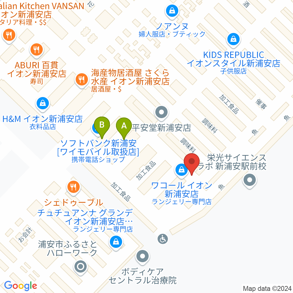 浦安市民プラザWave101周辺のファミレス・ファーストフード一覧地図