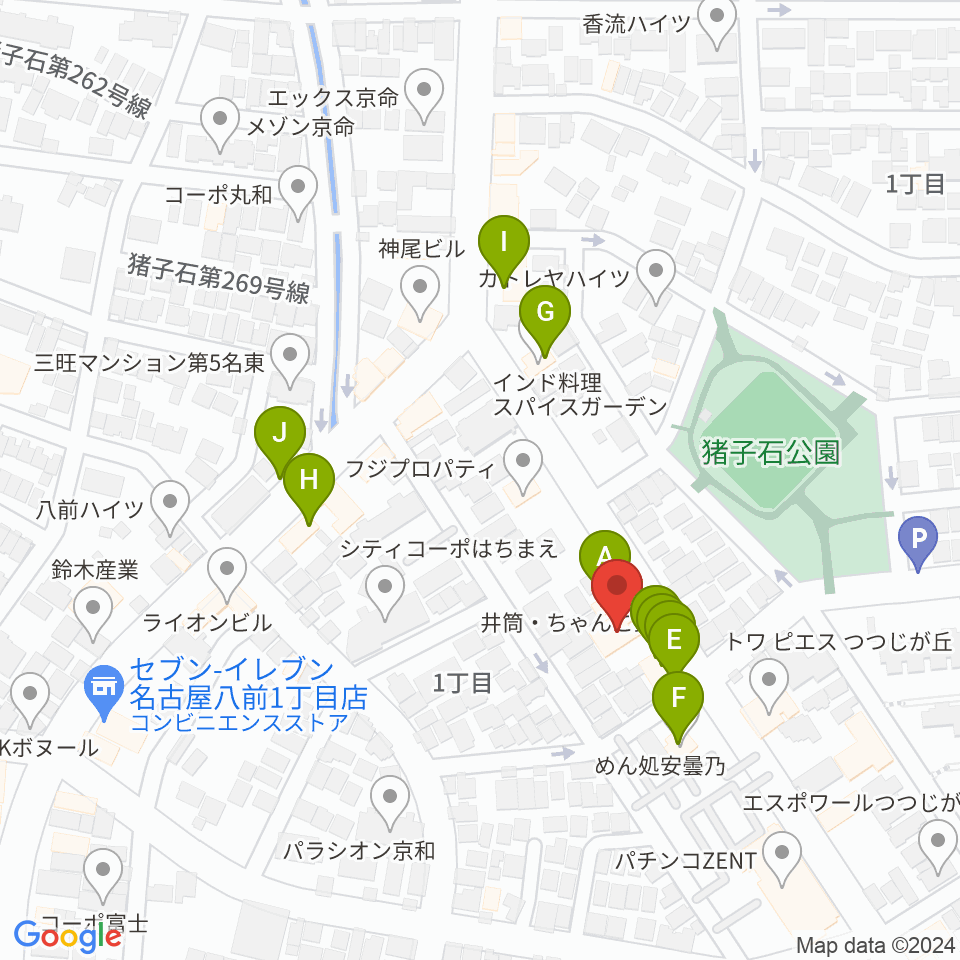 うりんこ劇場周辺のファミレス・ファーストフード一覧地図