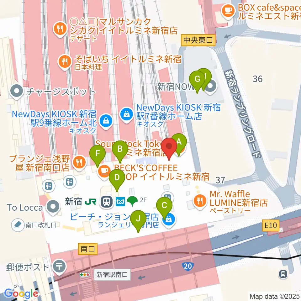 ルミネtheよしもと周辺のファミレス・ファーストフード一覧地図
