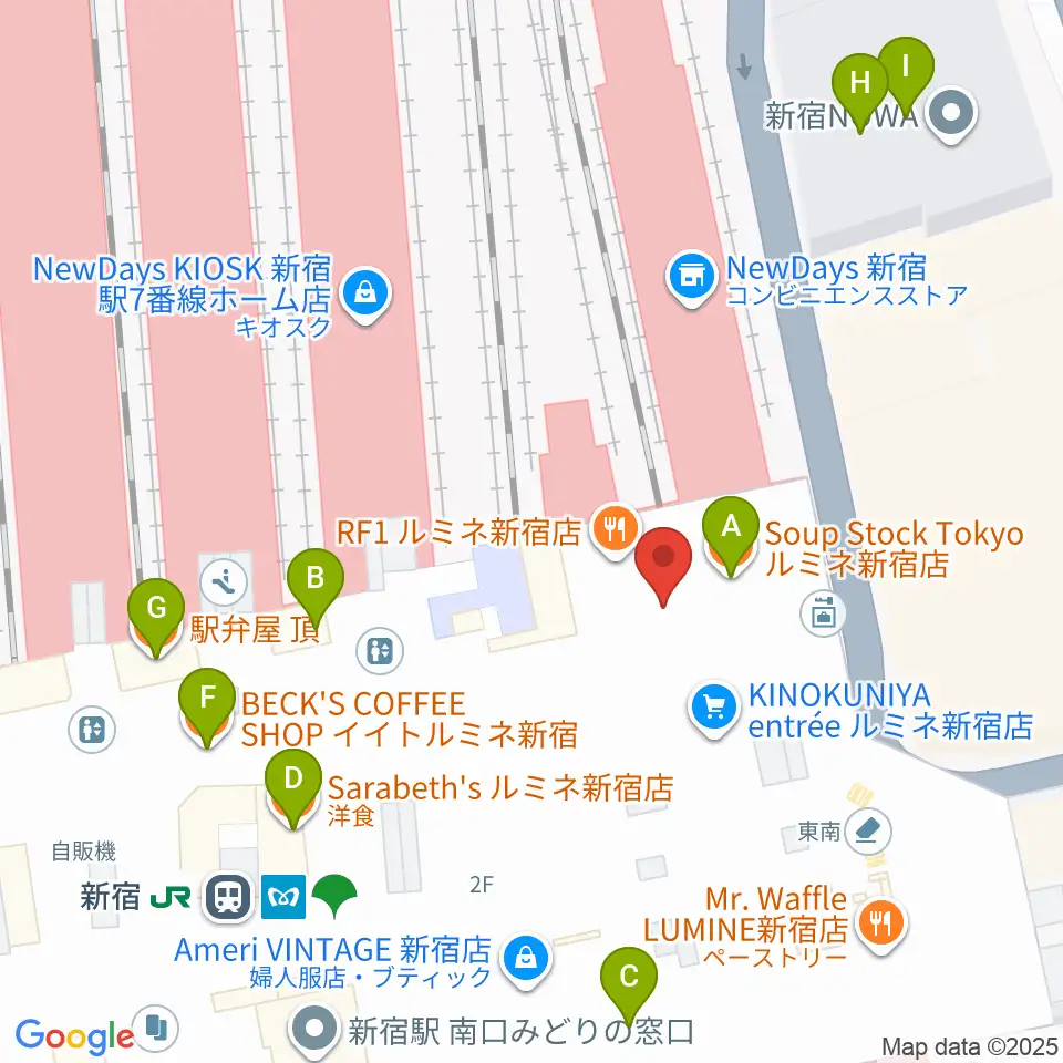 ルミネtheよしもと周辺のファミレス・ファーストフード一覧地図