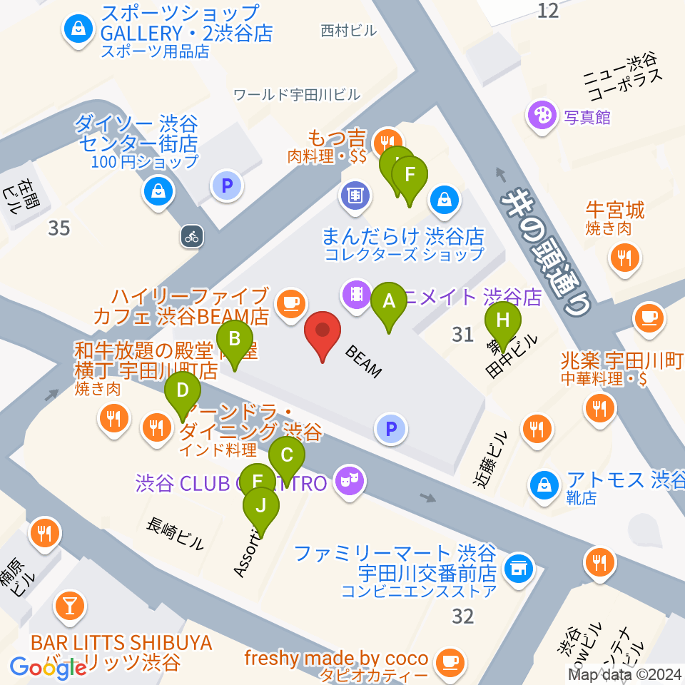 渋谷ヨシモト∞ホール周辺のファミレス・ファーストフード一覧地図