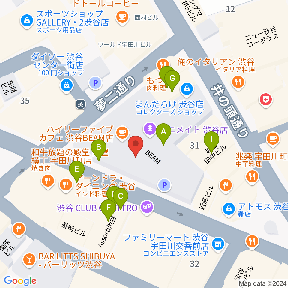 渋谷ヨシモト∞ホール周辺のファミレス・ファーストフード一覧地図