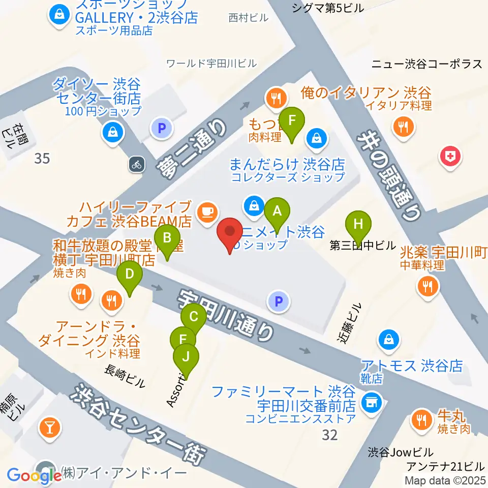 渋谷よしもと漫才劇場周辺のファミレス・ファーストフード一覧地図