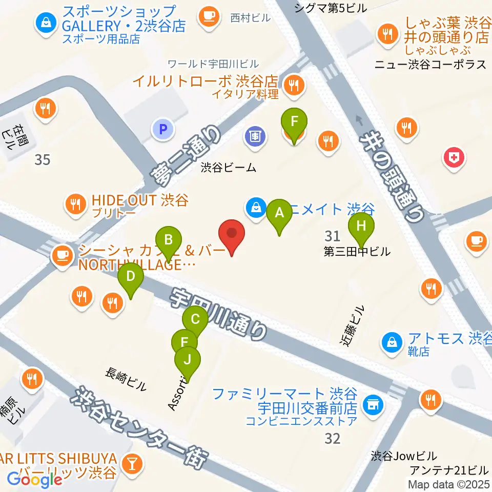 渋谷よしもと漫才劇場周辺のファミレス・ファーストフード一覧地図