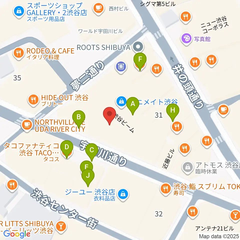 渋谷よしもと漫才劇場周辺のファミレス・ファーストフード一覧地図