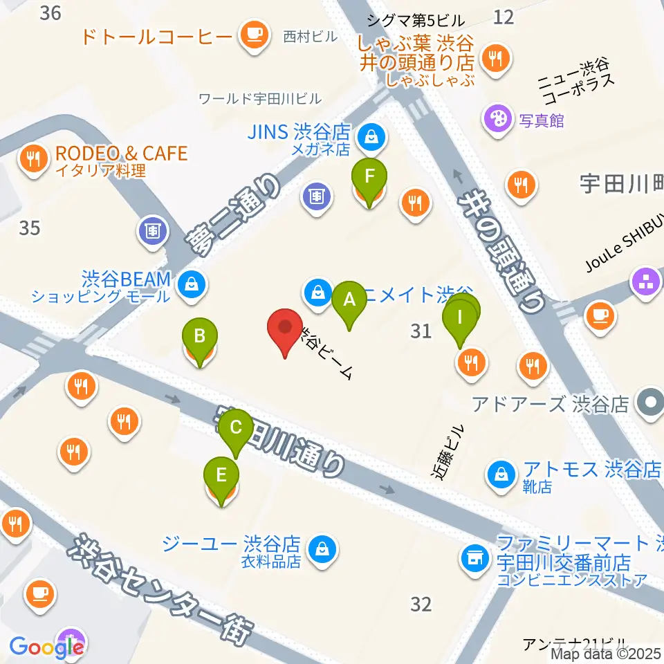 渋谷よしもと漫才劇場周辺のファミレス・ファーストフード一覧地図