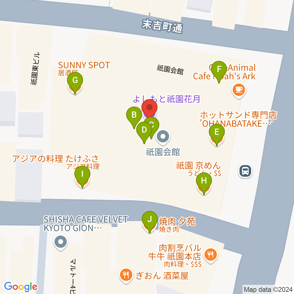 よしもと祇園花月周辺のファミレス・ファーストフード一覧地図