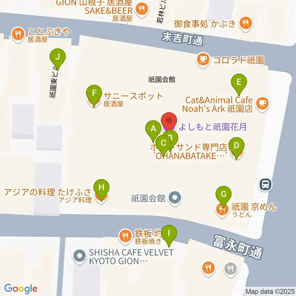よしもと祇園花月周辺のファミレス・ファーストフード一覧地図