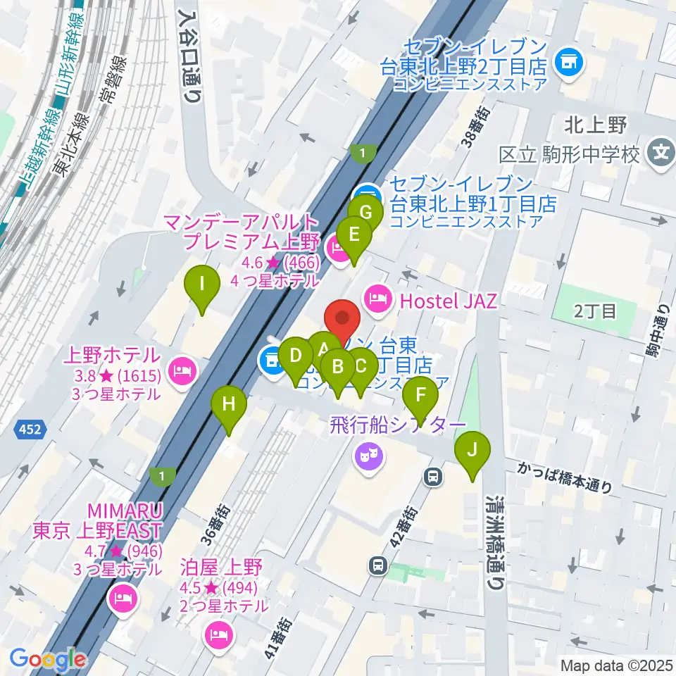 上野ストアハウス周辺のファミレス・ファーストフード一覧地図