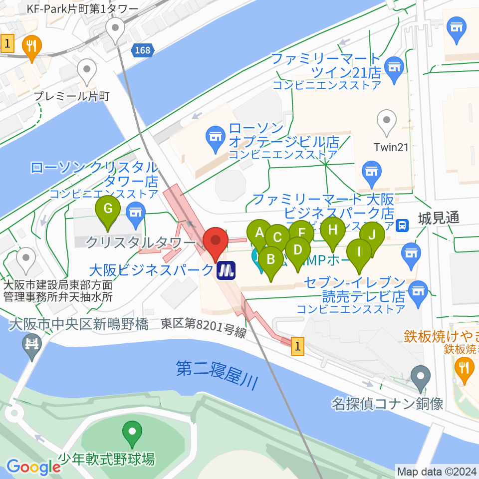 松下IMPホール周辺のファミレス・ファーストフード一覧地図