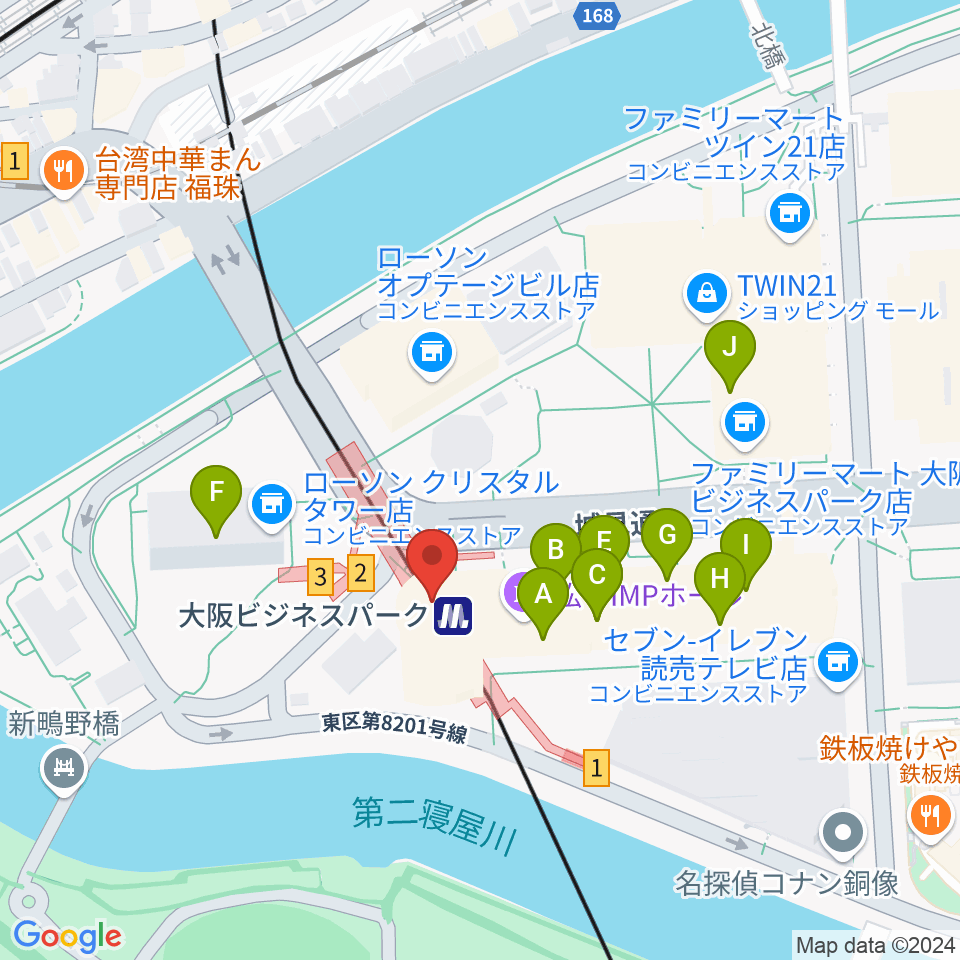 松下IMPホール周辺のファミレス・ファーストフード一覧地図