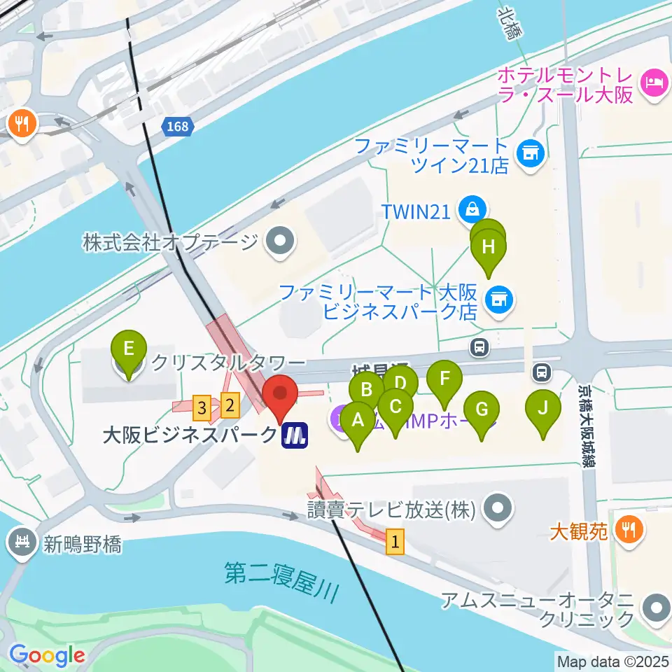 松下IMPホール周辺のファミレス・ファーストフード一覧地図