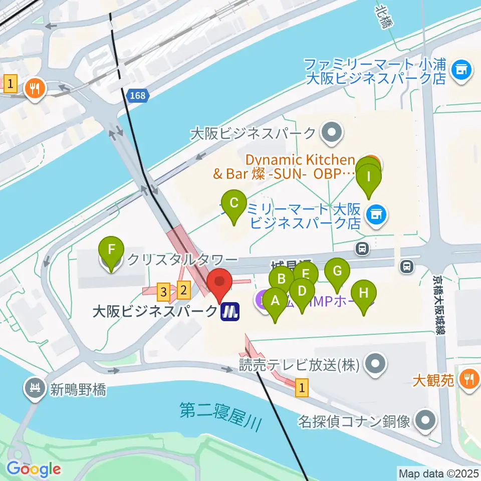 松下IMPホール周辺のファミレス・ファーストフード一覧地図