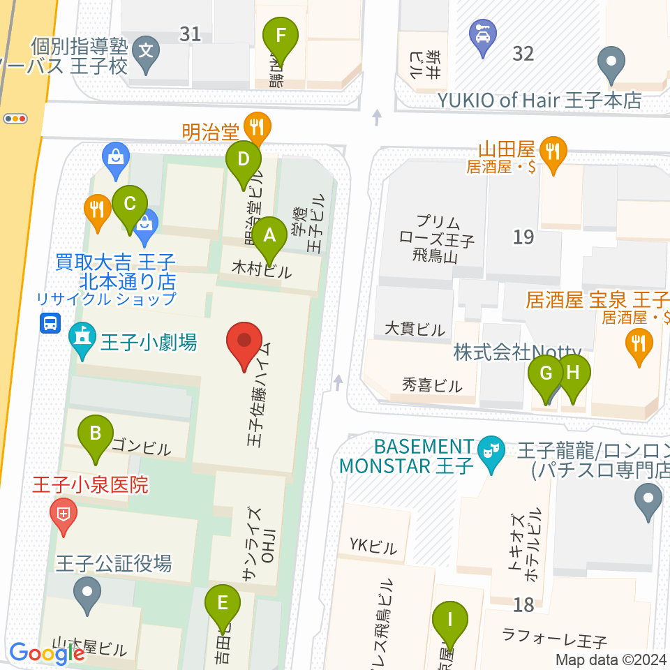 王子小劇場周辺のファミレス・ファーストフード一覧地図