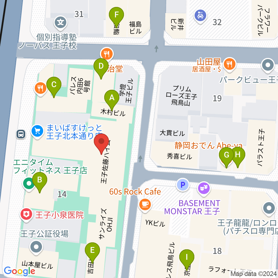 王子小劇場周辺のファミレス・ファーストフード一覧地図