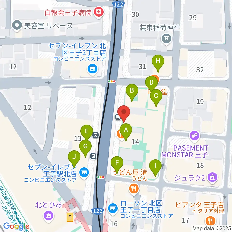 インディペンデントシアターOji周辺のファミレス・ファーストフード一覧地図