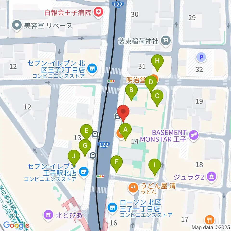 インディペンデントシアターOji周辺のファミレス・ファーストフード一覧地図