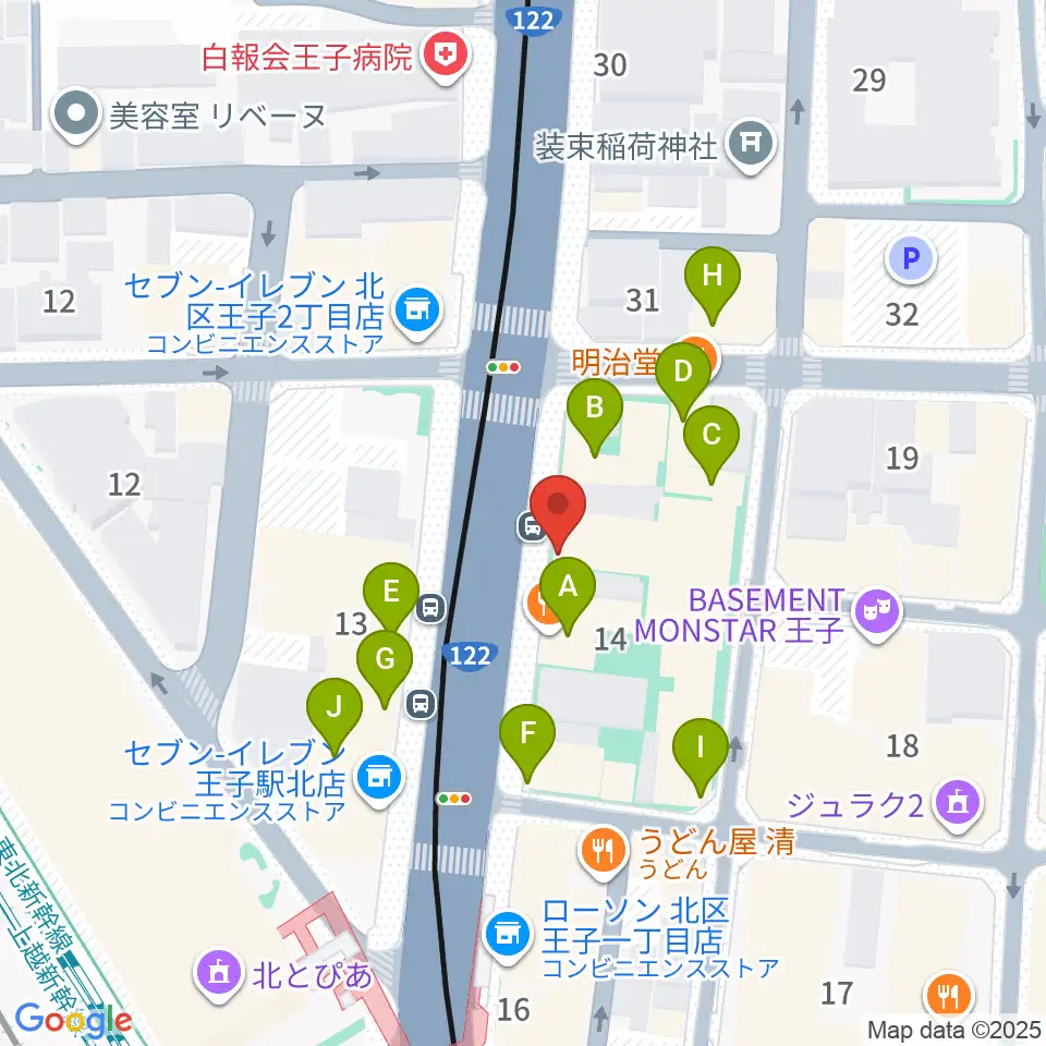 インディペンデントシアターOji周辺のファミレス・ファーストフード一覧地図