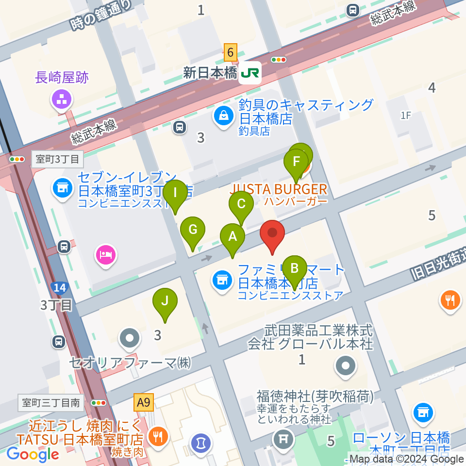 お江戸日本橋亭周辺のファミレス・ファーストフード一覧地図