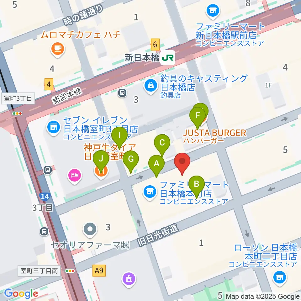 お江戸日本橋亭周辺のファミレス・ファーストフード一覧地図