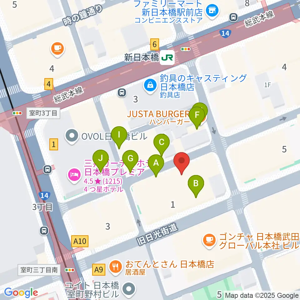 お江戸日本橋亭周辺のファミレス・ファーストフード一覧地図