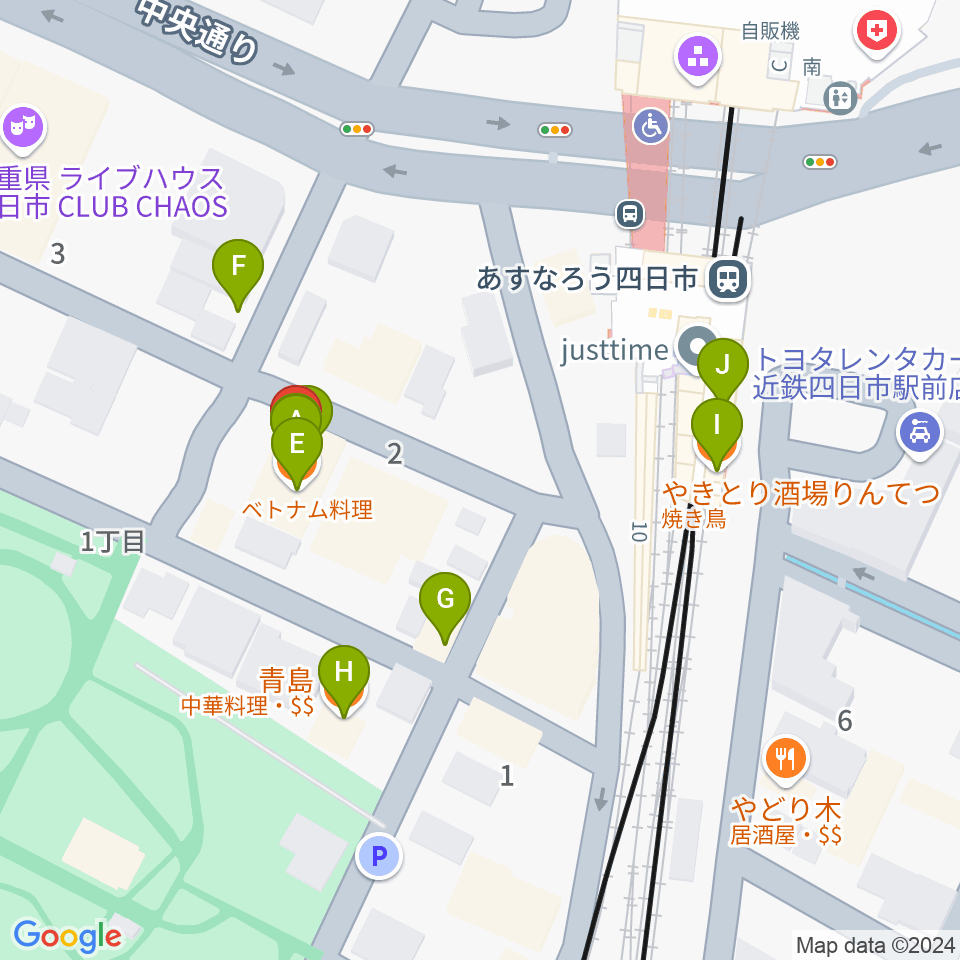 四日市ビージェイ周辺のファミレス・ファーストフード一覧地図