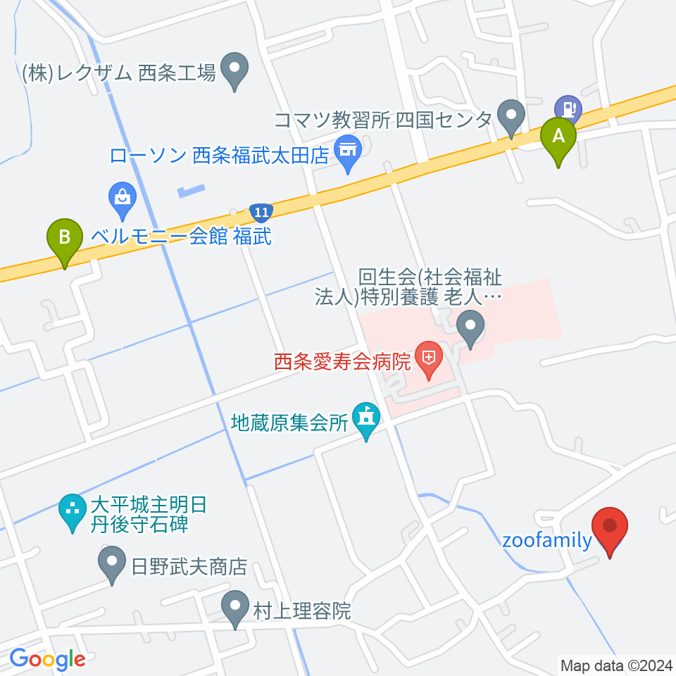 zoofamily周辺のファミレス・ファーストフード一覧地図