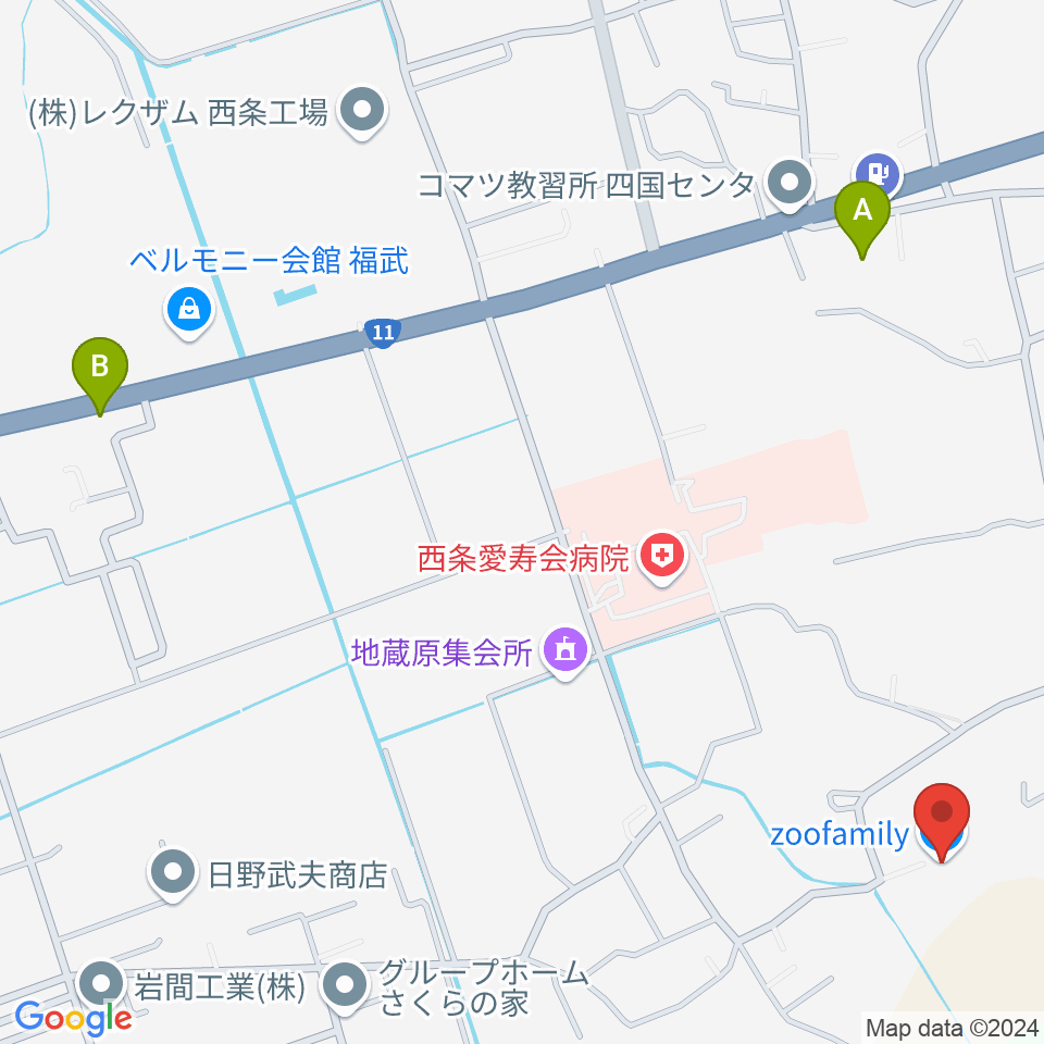 zoofamily周辺のファミレス・ファーストフード一覧地図