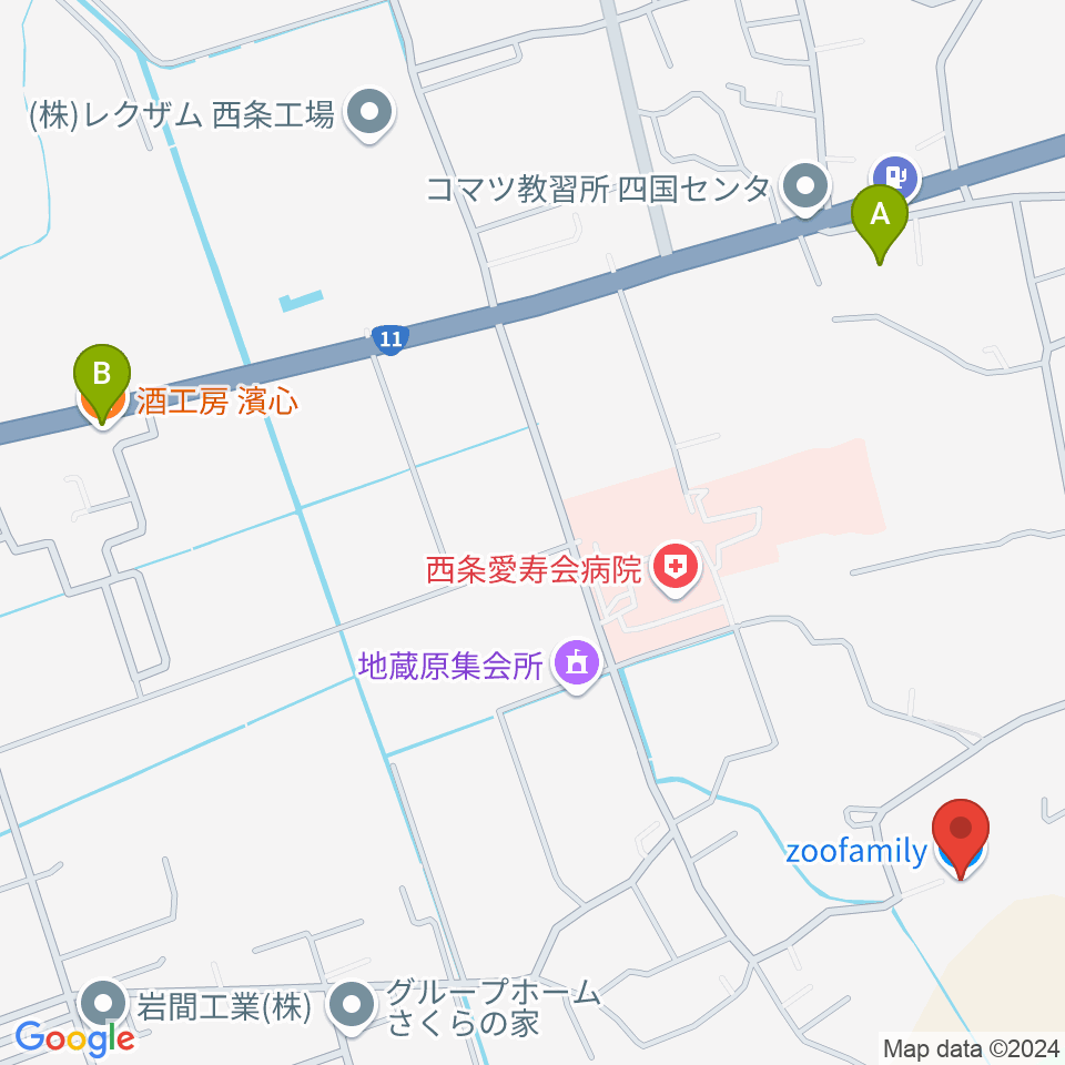 zoofamily周辺のファミレス・ファーストフード一覧地図