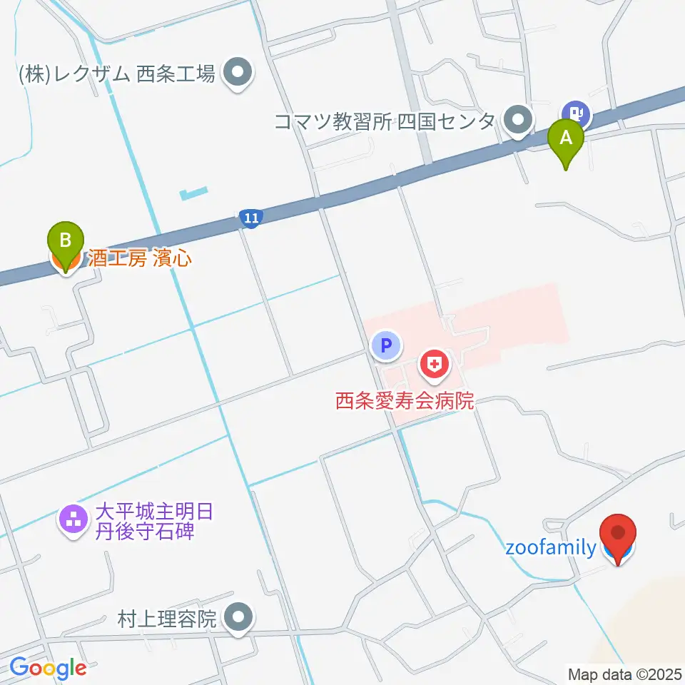 zoofamily周辺のファミレス・ファーストフード一覧地図