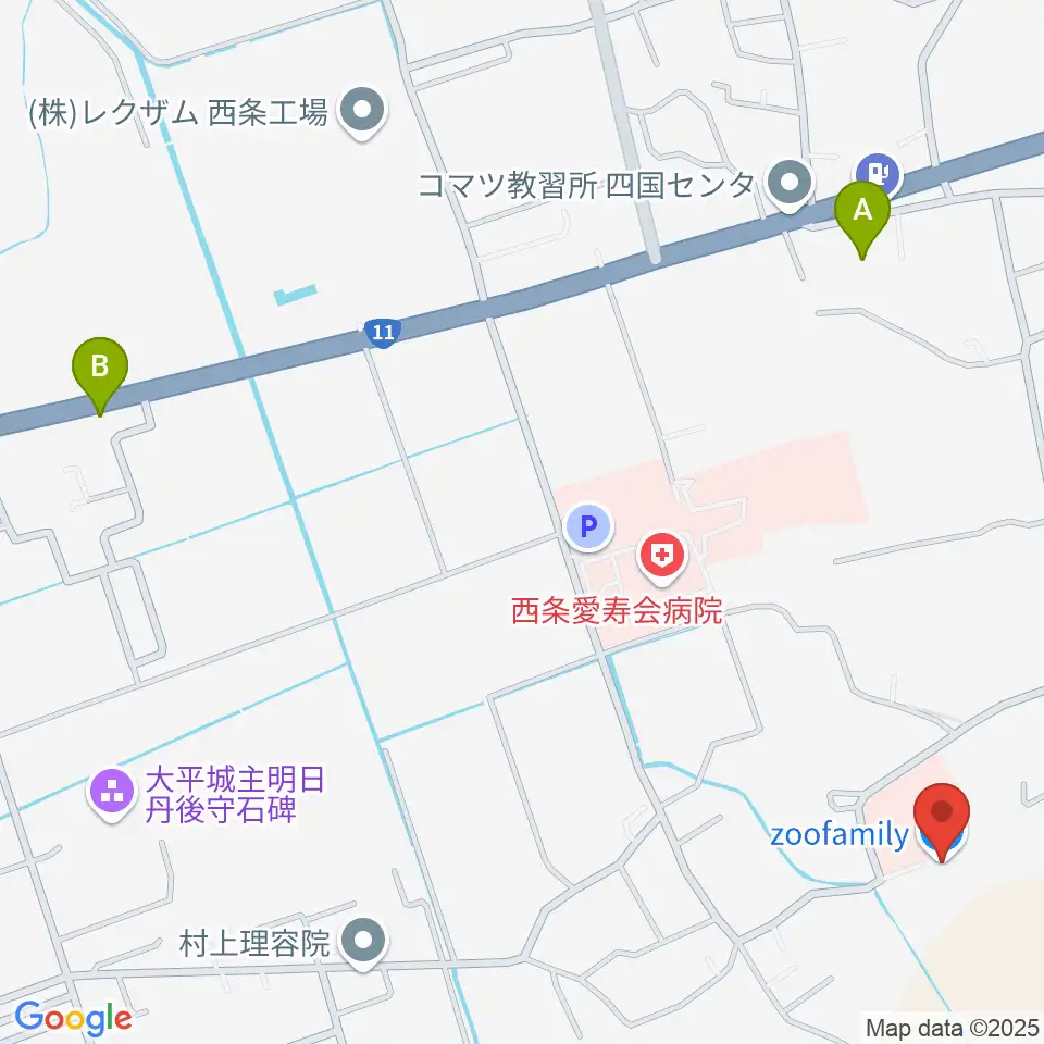 zoofamily周辺のファミレス・ファーストフード一覧地図