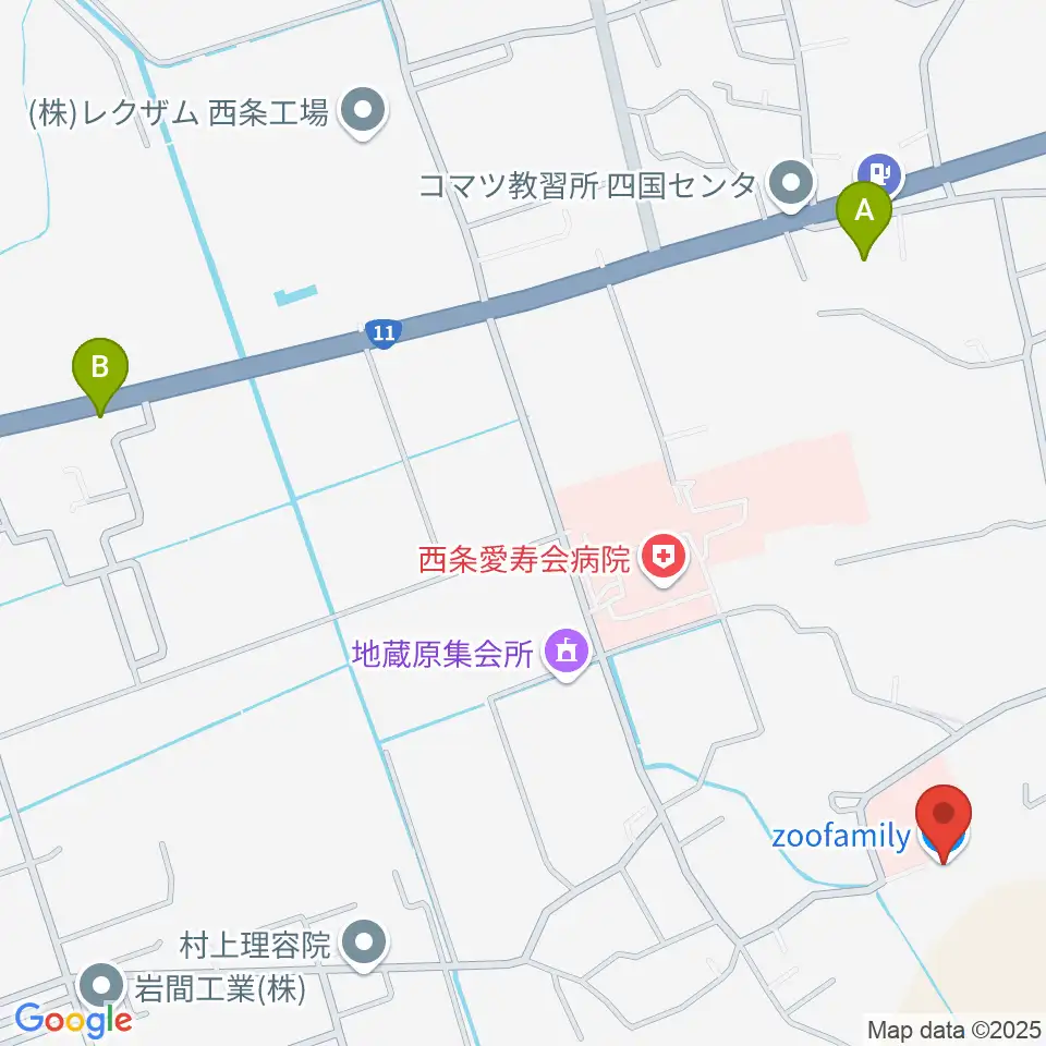 zoofamily周辺のファミレス・ファーストフード一覧地図