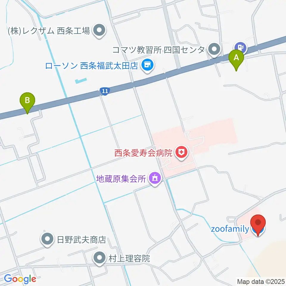 zoofamily周辺のファミレス・ファーストフード一覧地図
