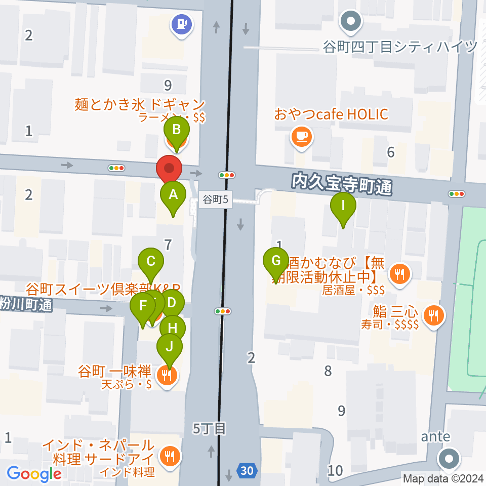 谷町グラバー邸周辺のファミレス・ファーストフード一覧地図