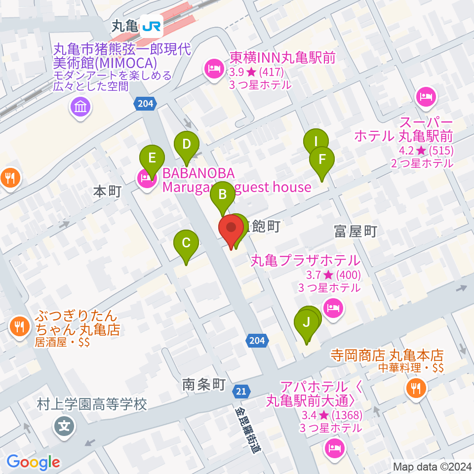 丸亀D'S CLUB周辺のファミレス・ファーストフード一覧地図