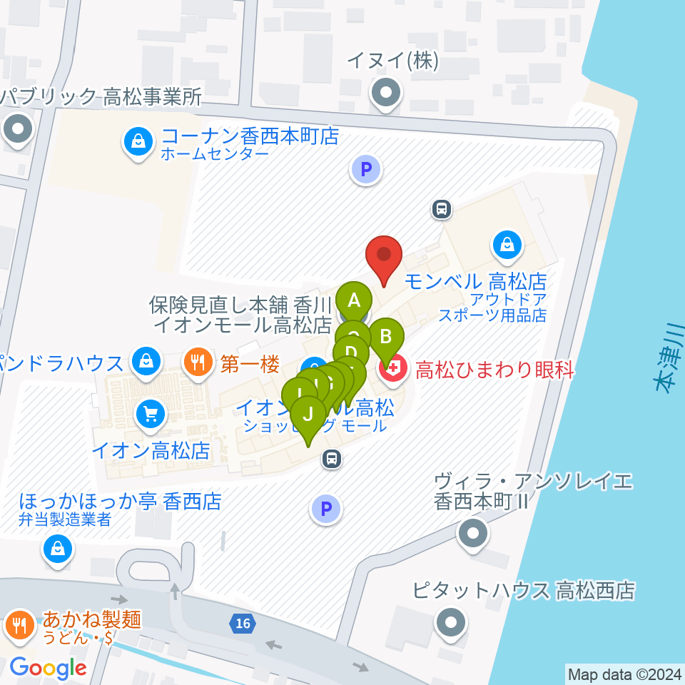 楽器堂オーパス イオンモール高松店周辺のファミレス・ファーストフード一覧地図