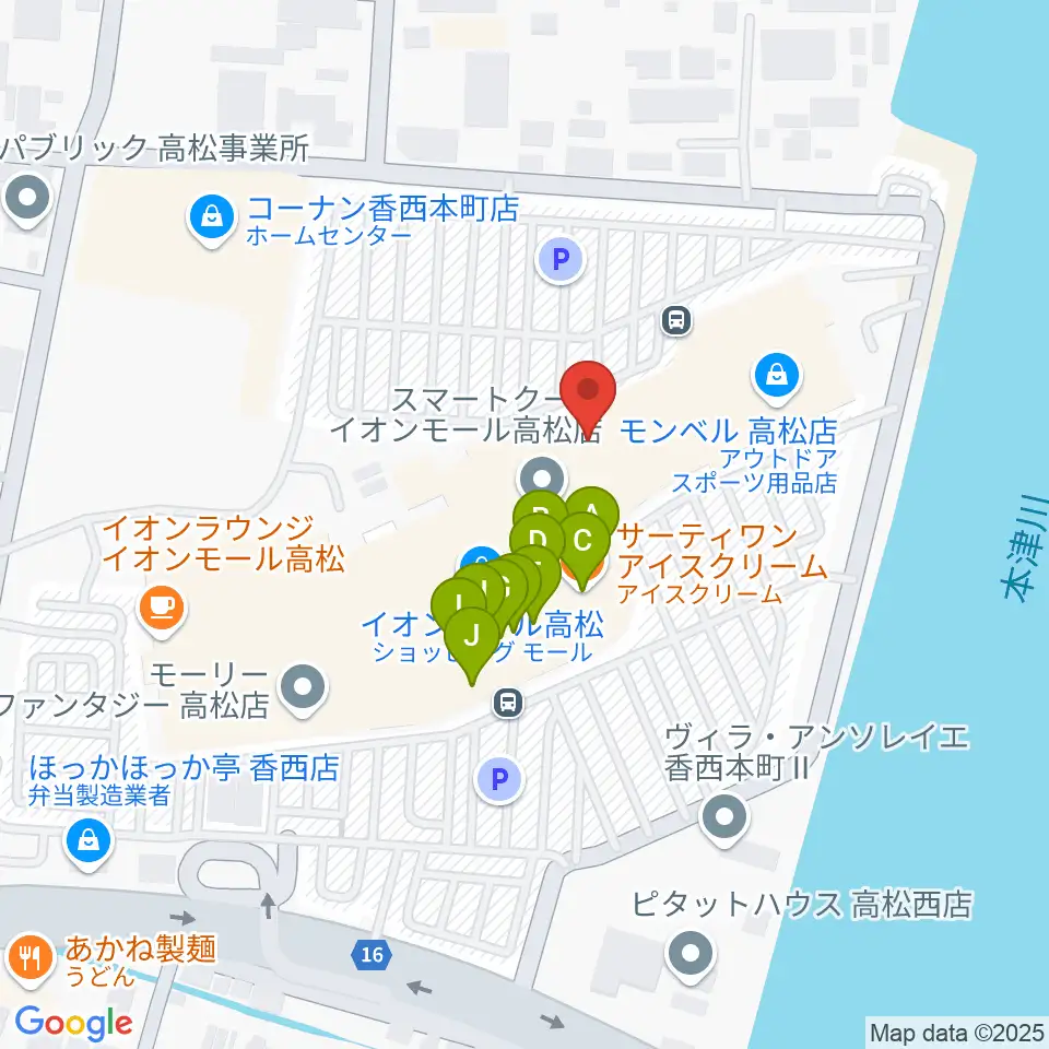 楽器堂オーパス イオンモール高松店周辺のファミレス・ファーストフード一覧地図
