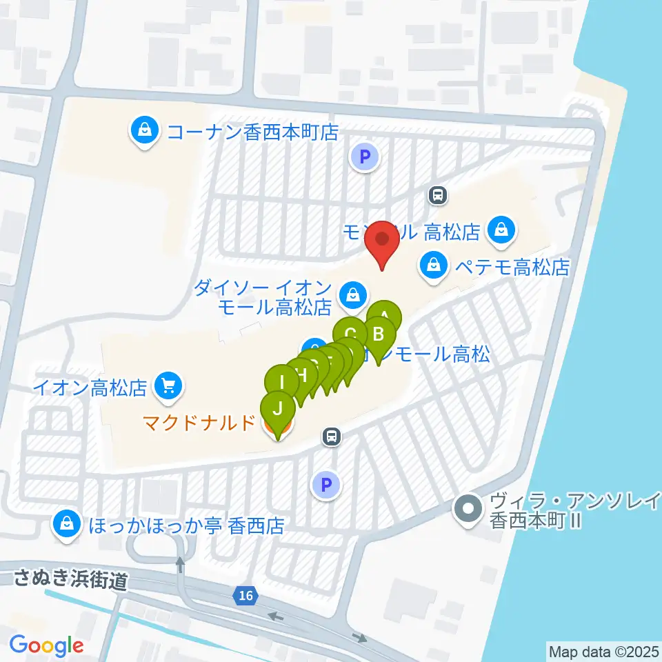楽器堂オーパス イオンモール高松店周辺のファミレス・ファーストフード一覧地図