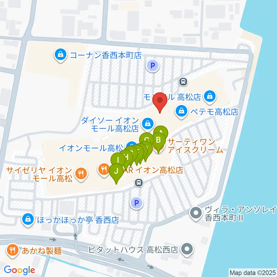 楽器堂オーパス イオンモール高松店周辺のファミレス・ファーストフード一覧地図