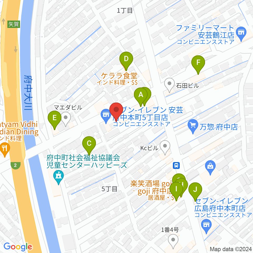 広島ララミュージック周辺のファミレス・ファーストフード一覧地図