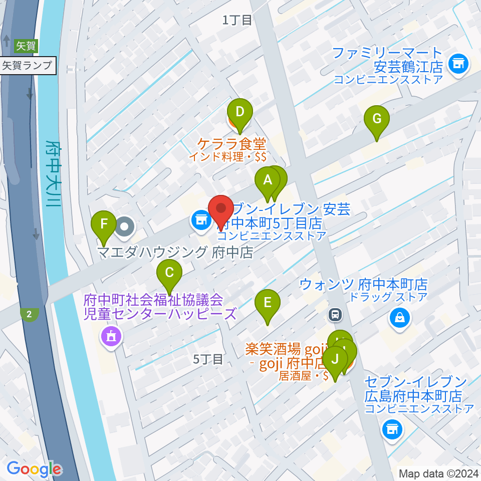 広島ララミュージック周辺のファミレス・ファーストフード一覧地図