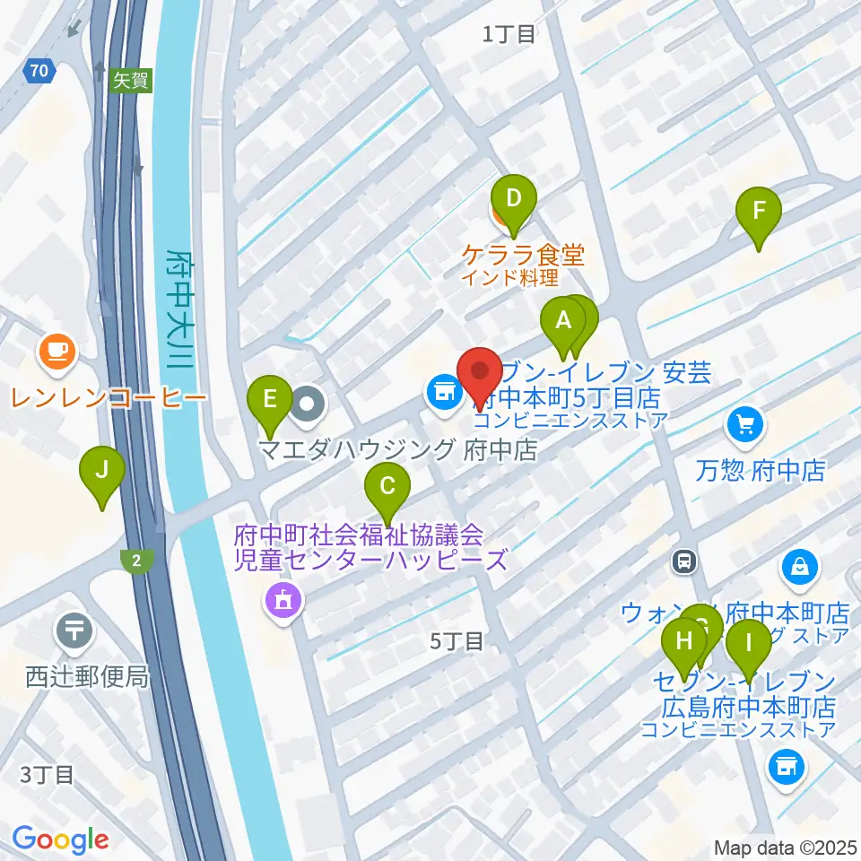 広島ララミュージック周辺のファミレス・ファーストフード一覧地図