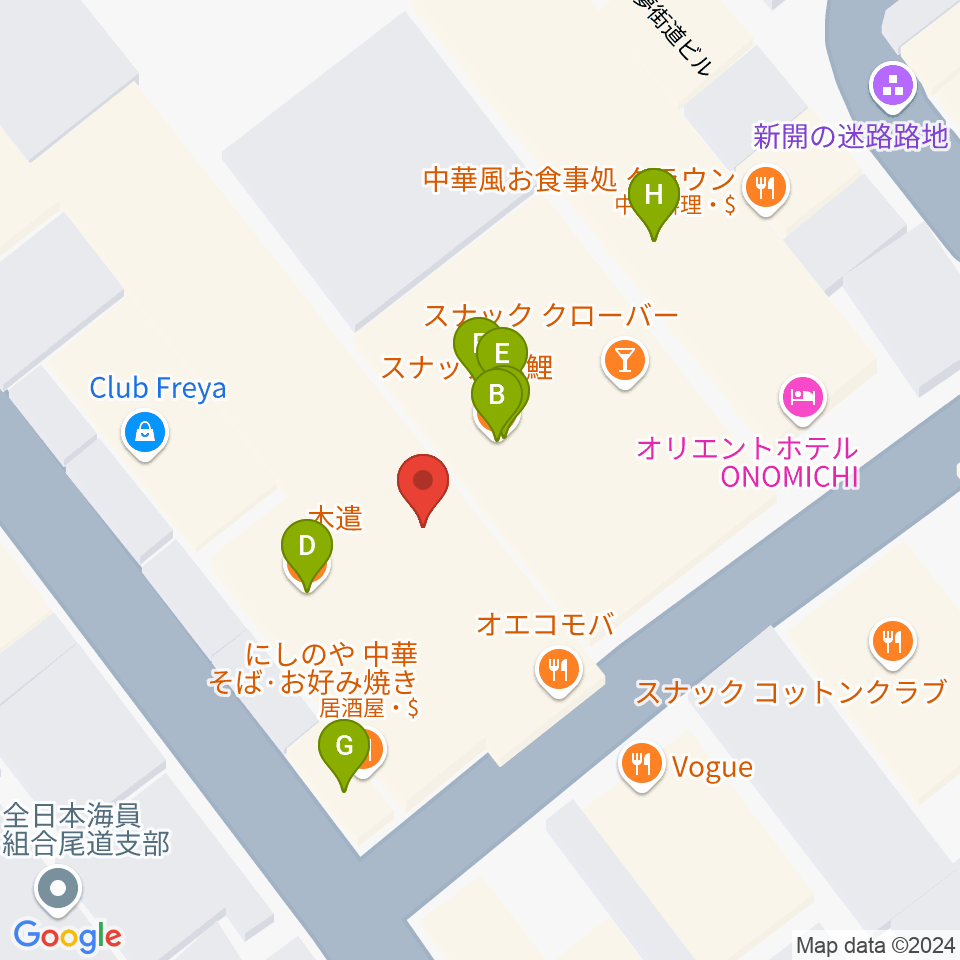 尾道オエコモヴァ周辺のファミレス・ファーストフード一覧地図