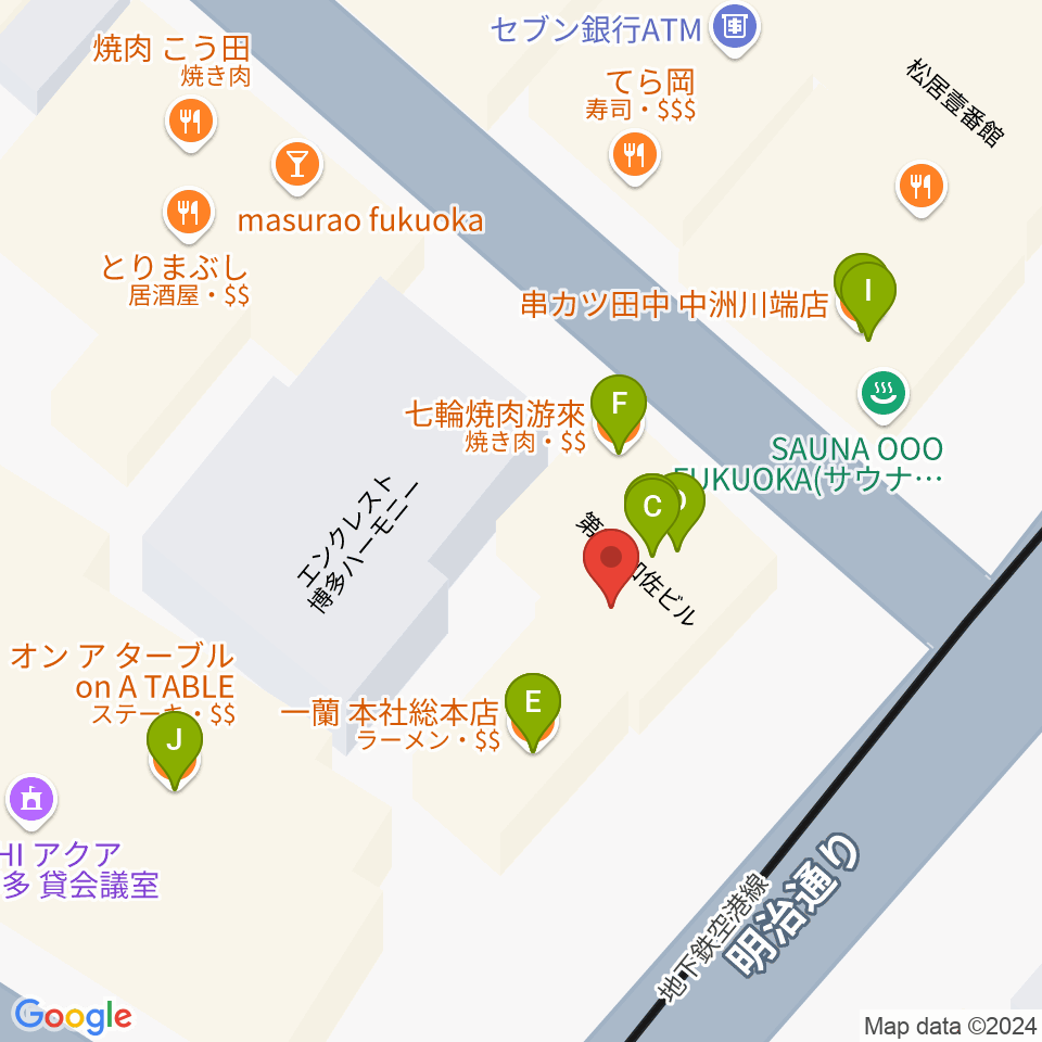 中洲トロンボーンクラブ周辺のファミレス・ファーストフード一覧地図