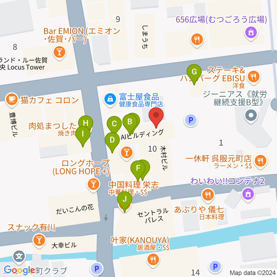 LIVE BAR 雷神周辺のファミレス・ファーストフード一覧地図