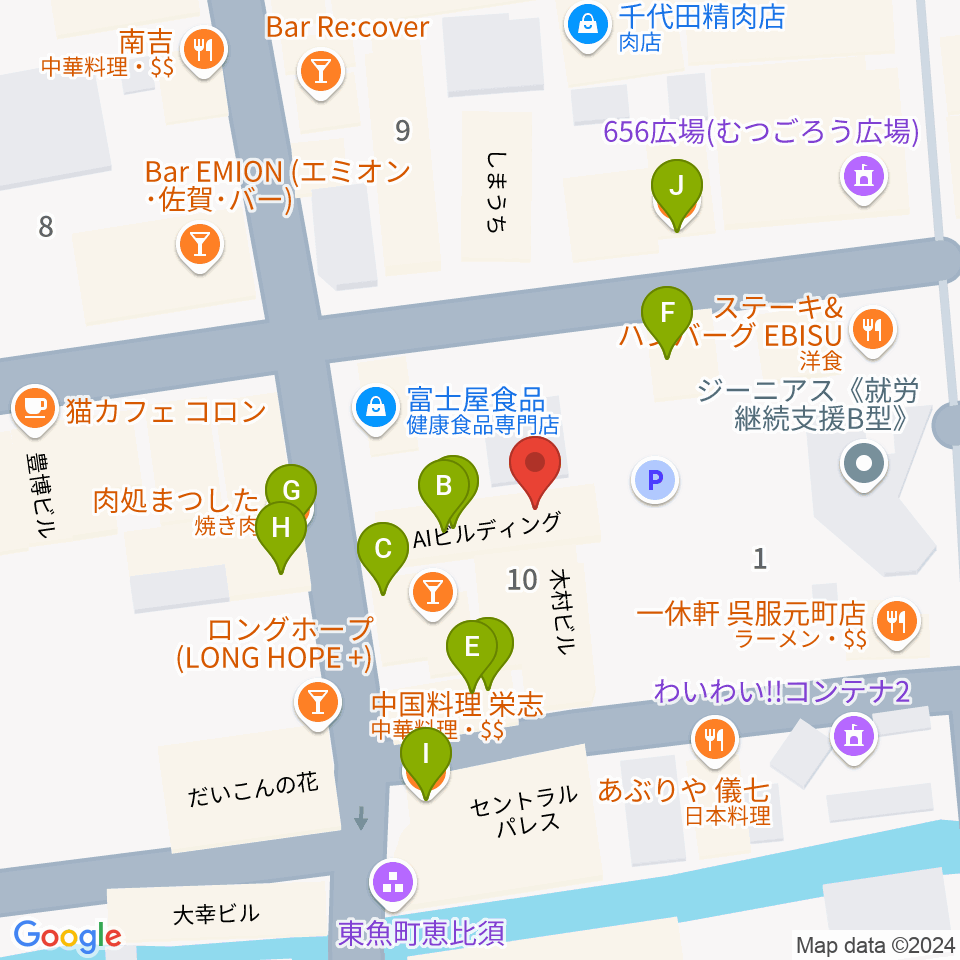 LIVE BAR 雷神周辺のファミレス・ファーストフード一覧地図