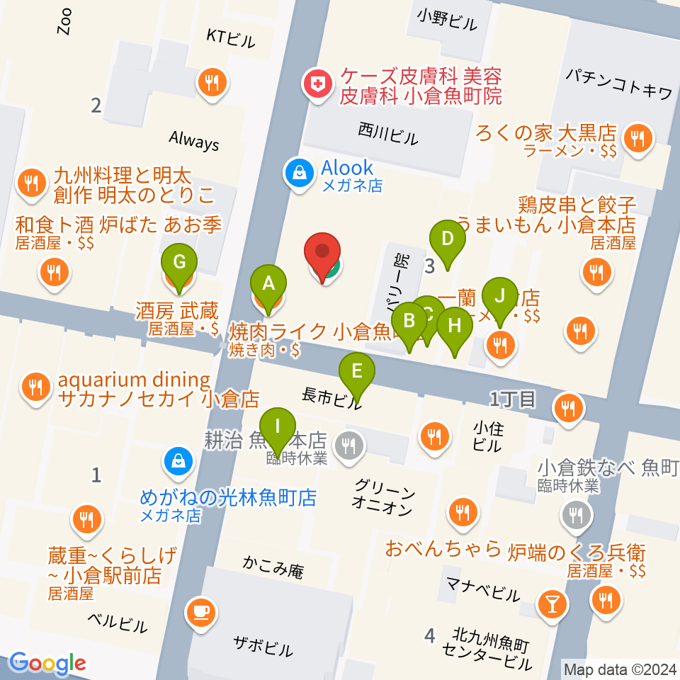 松田楽器店周辺のファミレス・ファーストフード一覧地図